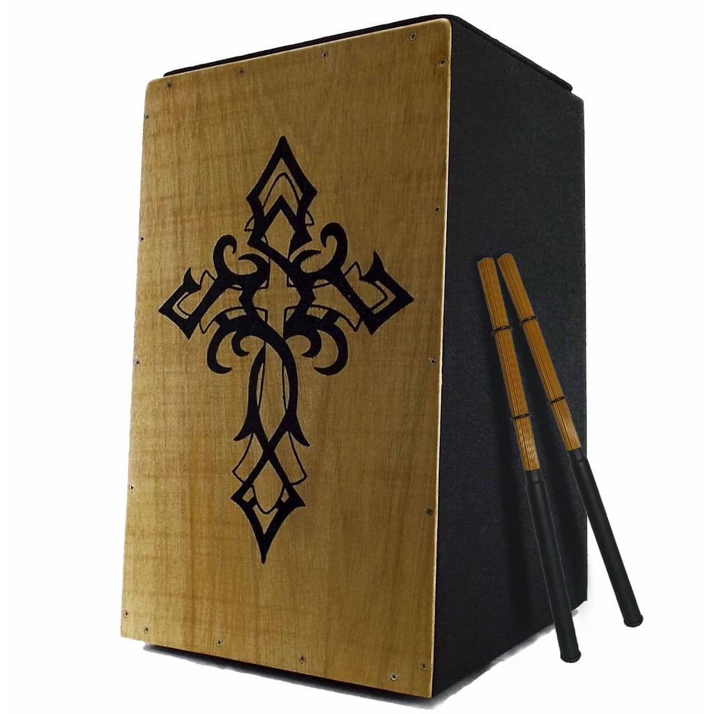 Cajon Acústico Percussionline Cruz Cristã + Par Vassourinha