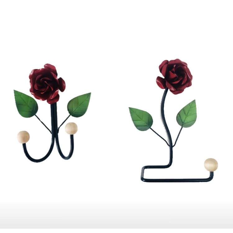 Kit Cabide Porta Toalha E Papel Higiênico Botão Rosa Ferro Artesanato