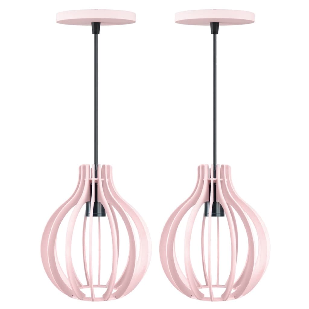 Kit 2 Luminária Lustre Pendente De  Madeira  Rosa Bebê