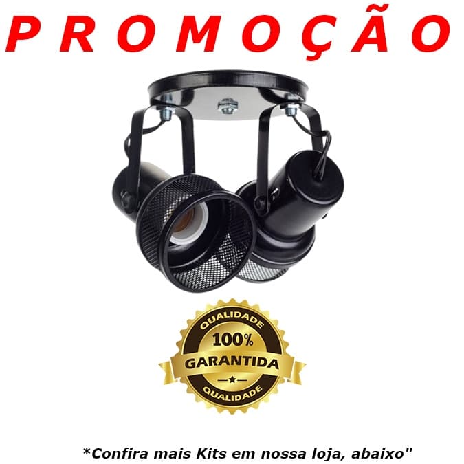 Luminaria Spot Duplo Para 2 Lampadas Tela Sobrepor  (PRETO) Teto Parede Casa Salão Quarto Par20 Led Bulbo E27