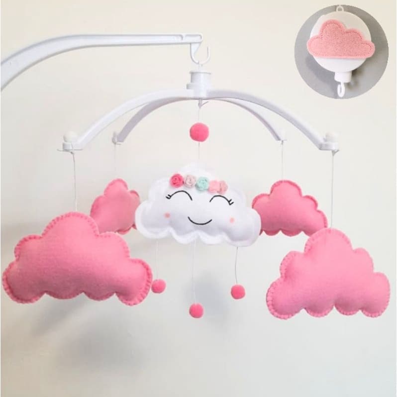 Móbile Músical e Giratório Nuvem Chuva de Amor Flor Menina