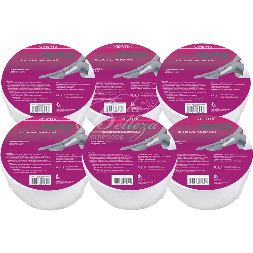PAPEL PARA DEPILACAO VERTIX WAXPAPER ROLO 50MT C/6