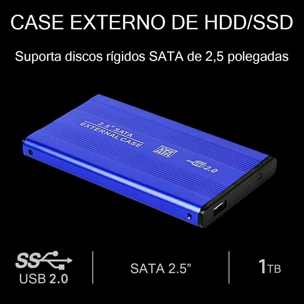 Case Rígido Para HD Sata 2,5" USB 2.0 - PC Notebook