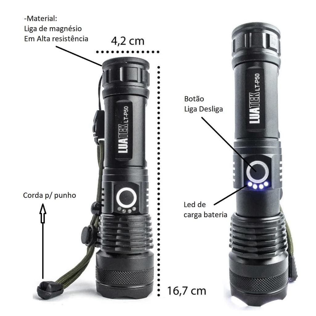Lanterna Tatica T9 Mais Forte Do Mercado 27500 lumens / 980000 W 4 Leds