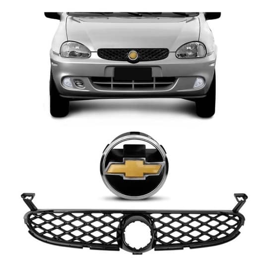 Grade Radiador Colmeia Corsa 2000 2001 2002 Wind Wagon Pick-up Preta + Emblema Dourado 12003