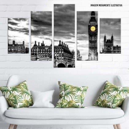 Quadro painel decorativo mosaico 5 peças ponto turistico big ben Londres decoração