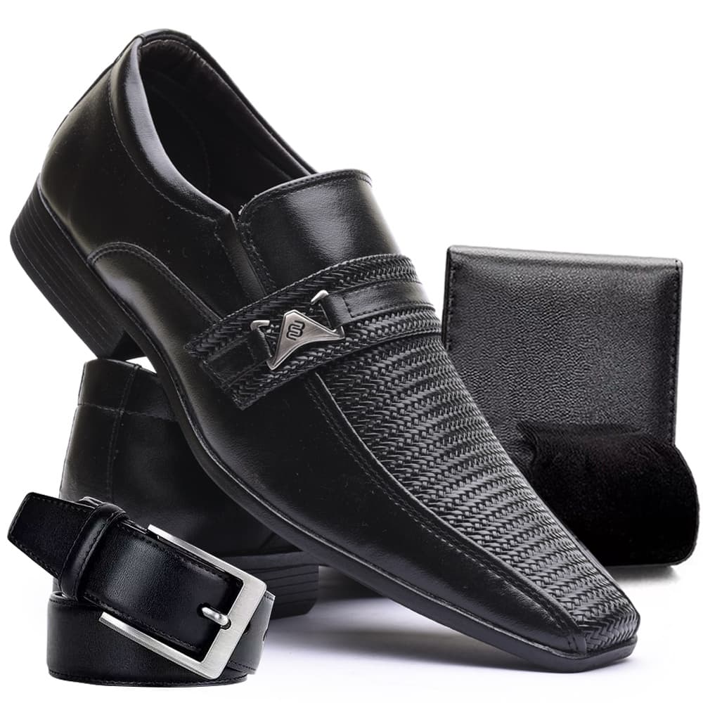 Kit Sapato Masculino Esporte Fino + Carteira + Cinto + Meia Preto 70092 Casamento Formatura Trabalho