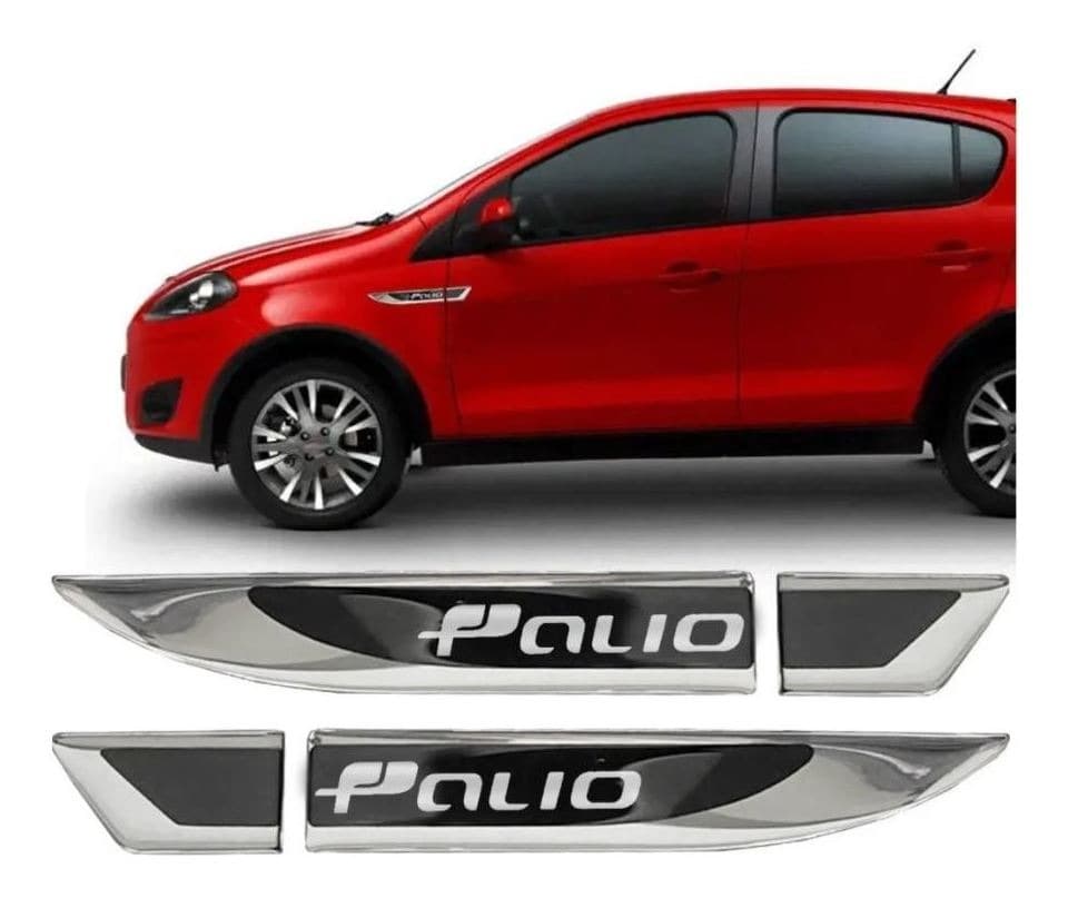 Par Emblema Aplique Lateral Resinado Fiat Palio Attractive Sporting 2012 a 2021 -Cromado com Preto Autocolante