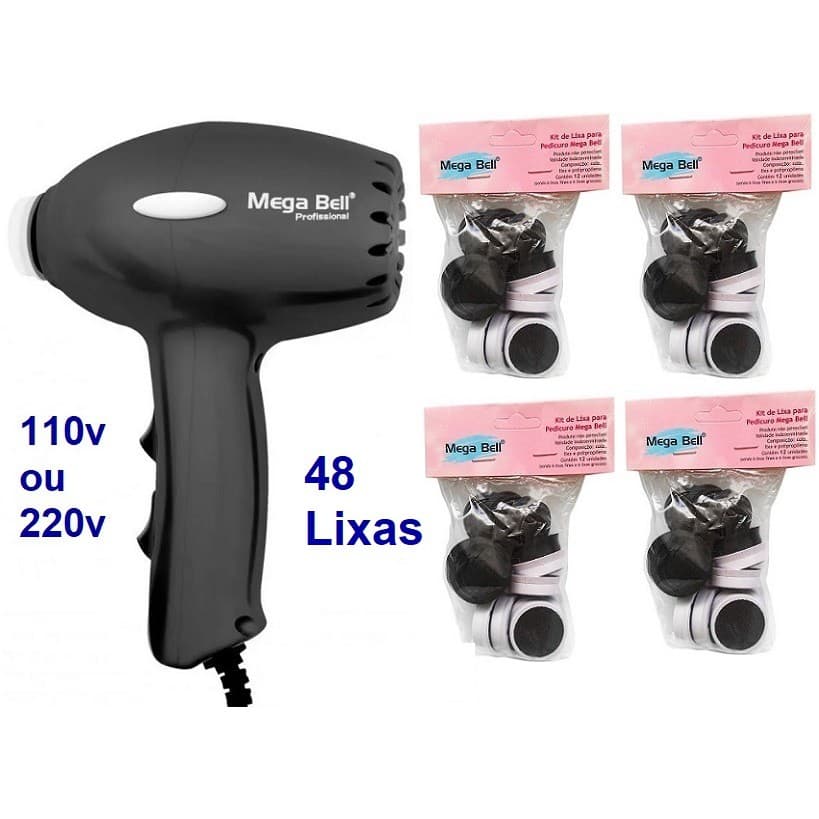Pedicuro Compact Elétrico Preto Esfoliador Lixa Elétrica Para os Pés + 48 Lixas Descartáveis