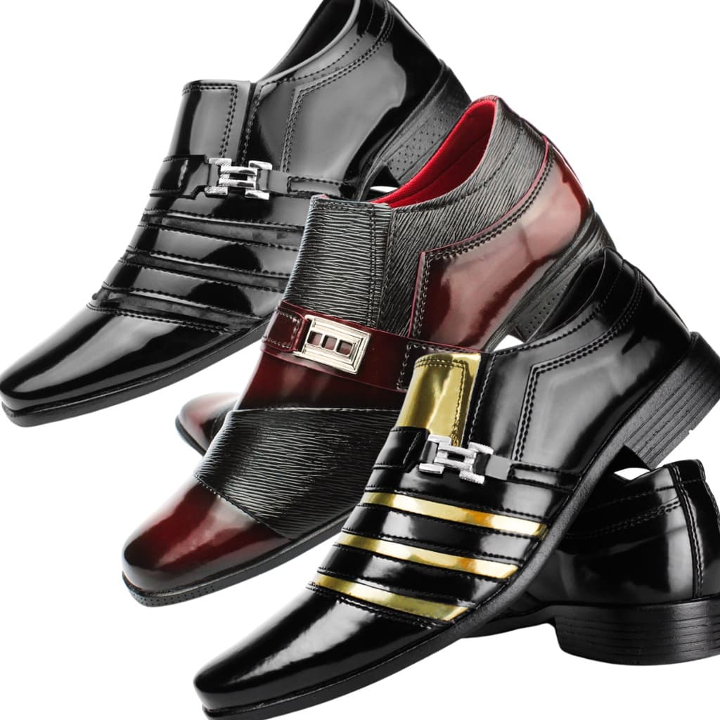 03 pares Kit Sapato Social Masculino Moderno Confortável