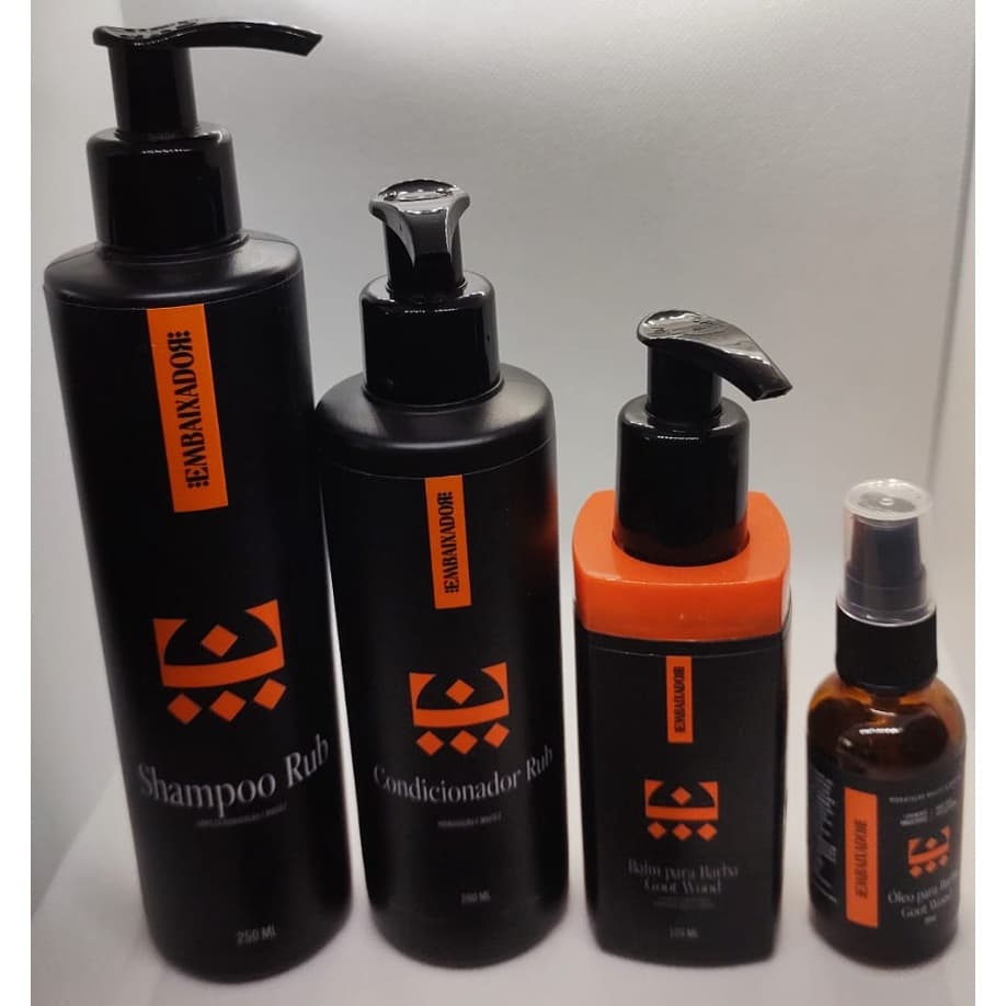kits shampoo 250ml e condicionador 200ml e balm para barba 120ml e  oleo para barba 30ml