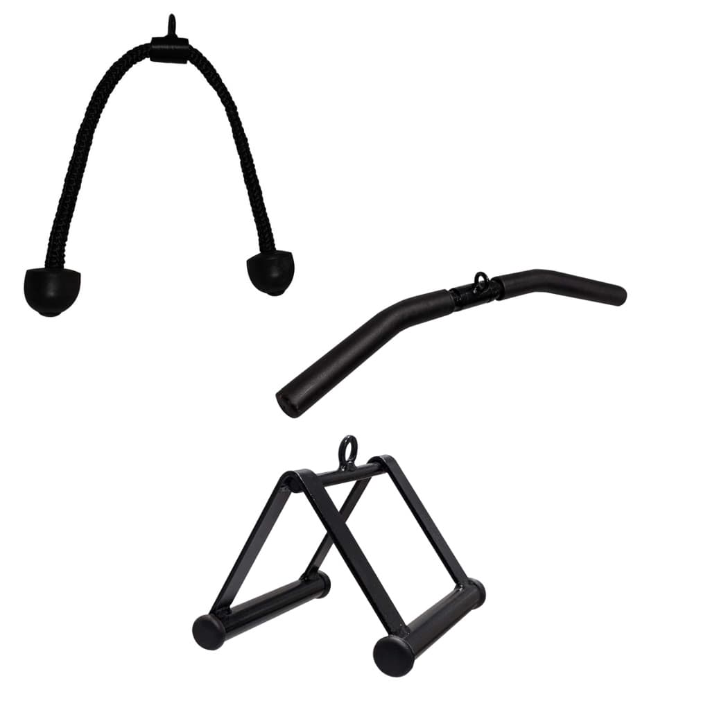 Kit Puxador Triângulo + Puxador Curvado 60cm + Puxador Corda Tríceps 75cm - Rei do Fitness
