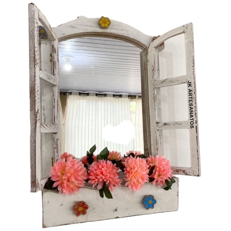 Floreira de Madeira Mista  Decorativa Pátina com Espelho, jardineira para flores, decoração, para sala, envio imediato