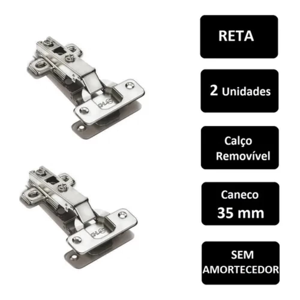 100 Und - Dobradiça De Pressão 35mm Reta Para Moveis