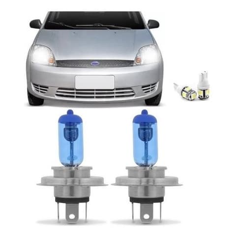 Kit Lampadas Farol Fiesta 2003 2004 2005 2006 Super Brancas H4 + T10