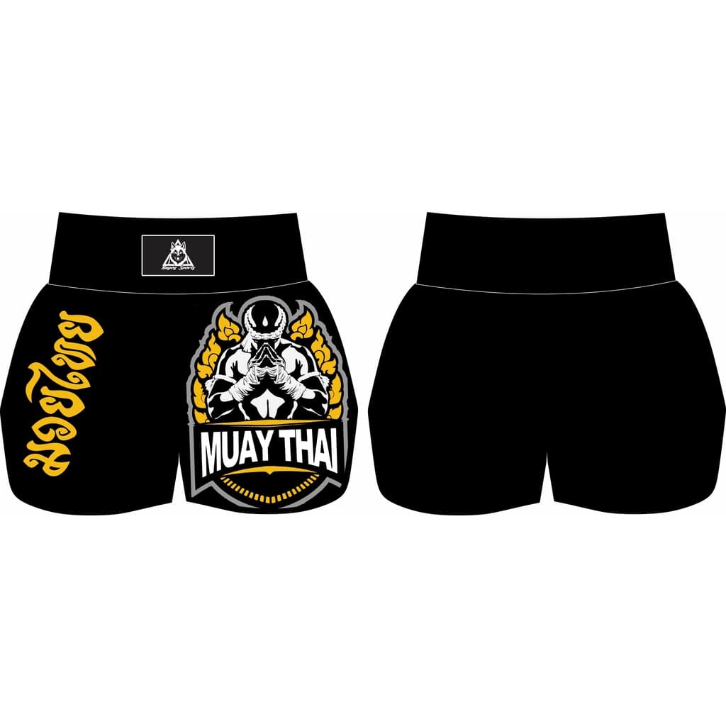 Short Muay Thai Lutador Preto Bermuda Calção Boxe MMA Kickboxing Masculino Feminino Treino Luta