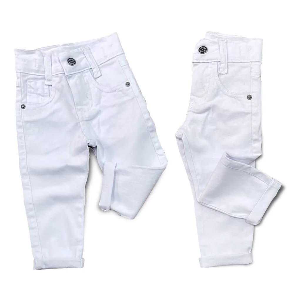 Calça Branca Jeans Infantil Menino - Bebê com Regulagem na cintura - Slim Fit