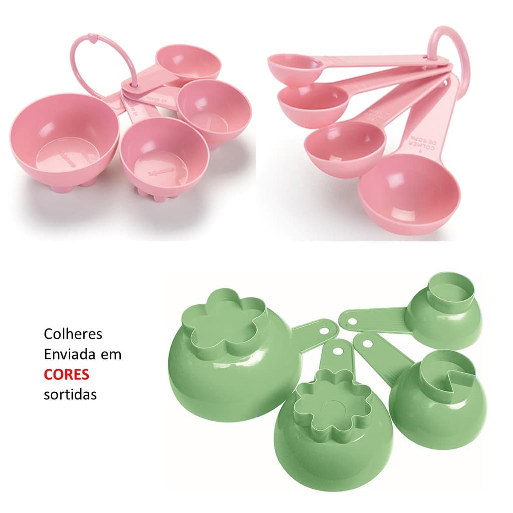 Kit Colher Medidora De Cozinha 4 Peças Chá Sopa + Kit 4 Colher Copo Medidores Com Forma