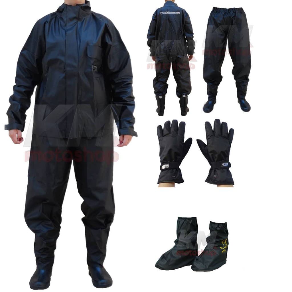 Kit Capa De Chuva YESS PVC Resistente Impermeável Unissex Masculina Feminina + Luva Impermeável nylon + Polaina PVC