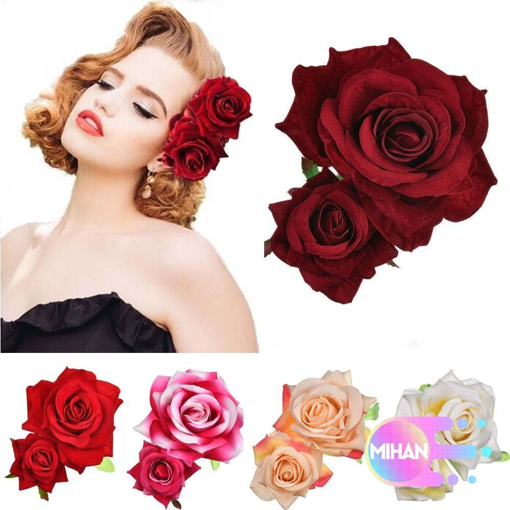 MIHAN Grampo De Cabelo De Flor Rosa Dupla Elegante Feito À Mão Para Mulheres/Meninas