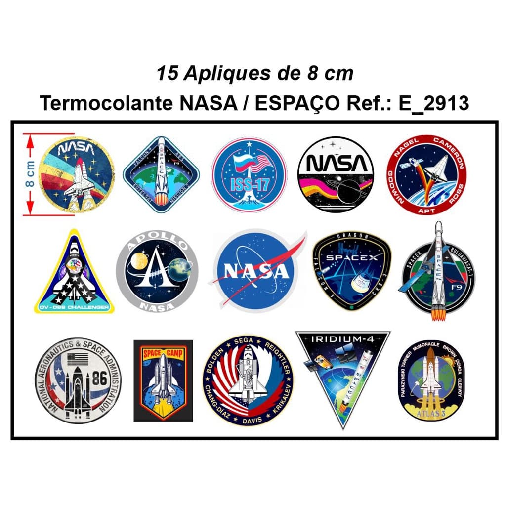 15 Apliques de 8 cm  Termocolante NASA, Espaço, Astronauta Para Roupas