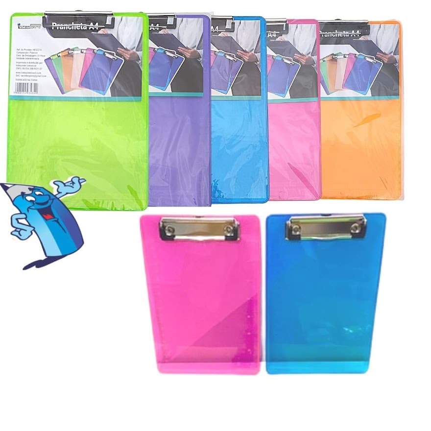 PRANCHETA CORES NEON A4 PLASTICO PRESILHA DE METAL