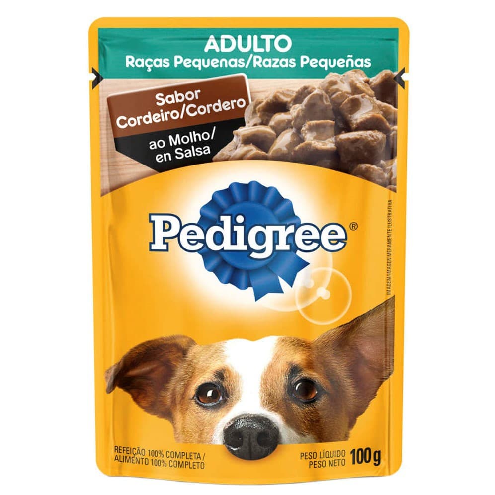 Ração Úmida Pedigree Sachê Cordeiro ao Molho para Cães Adultos de Raças Pequenas 100 g cachorro