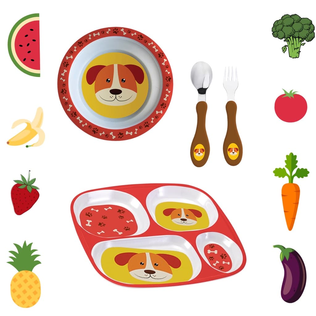 Kit Refeição Infantil com 3 Peças Prato com Divisorias