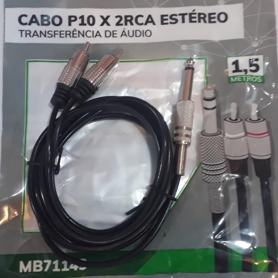 Cabo P10 mono Para 2 Rca estéreo Com 1,5M Metros Novo ENVIO IMEDIATO