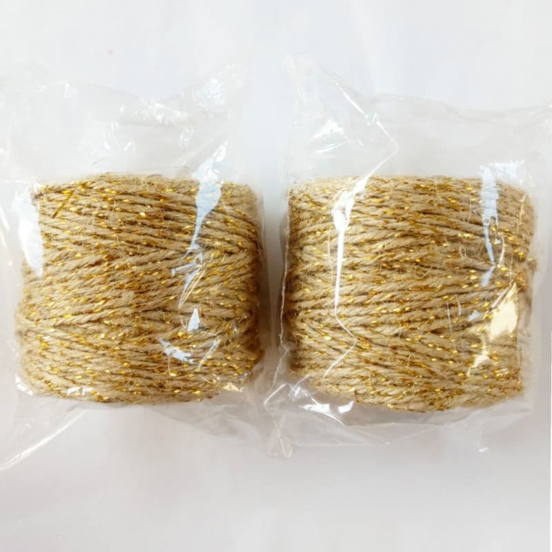 2 Rolo corda barbante cordão fio de Juta natural c/lurex fio dourado para artesanato decoração