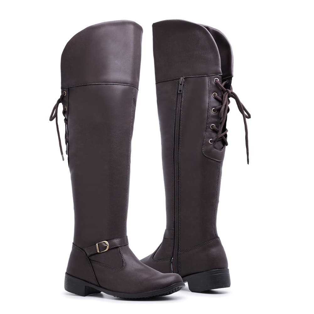 Bota Over Feminina Com Zíper e Atacador Montaria Confortável Casual Cano Alto Over The Knee 11503