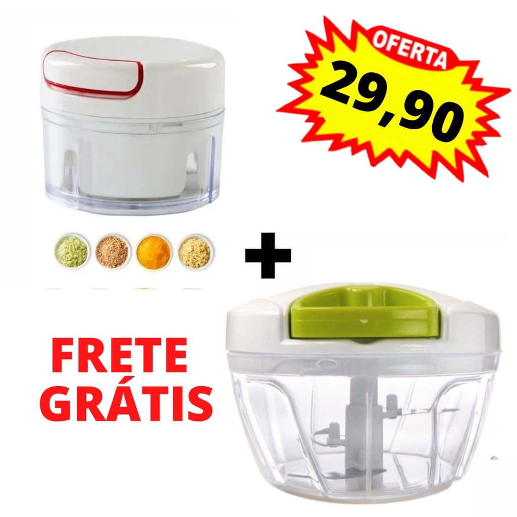 Kit Mini Processador Triturador Manual + Processador de Alimentos Manual 500 ml