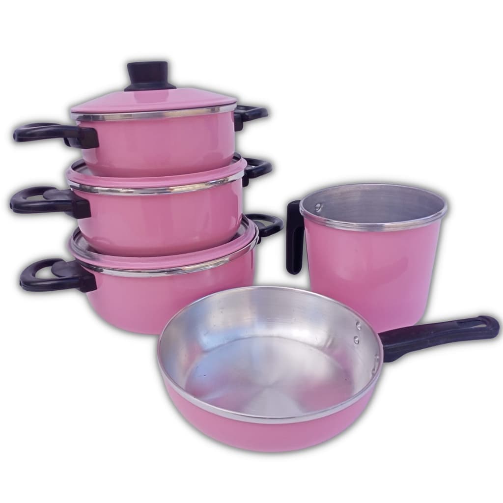 Jogo de panelas 5 peças rosa com frigideira e leiteira sua cozinha equipada