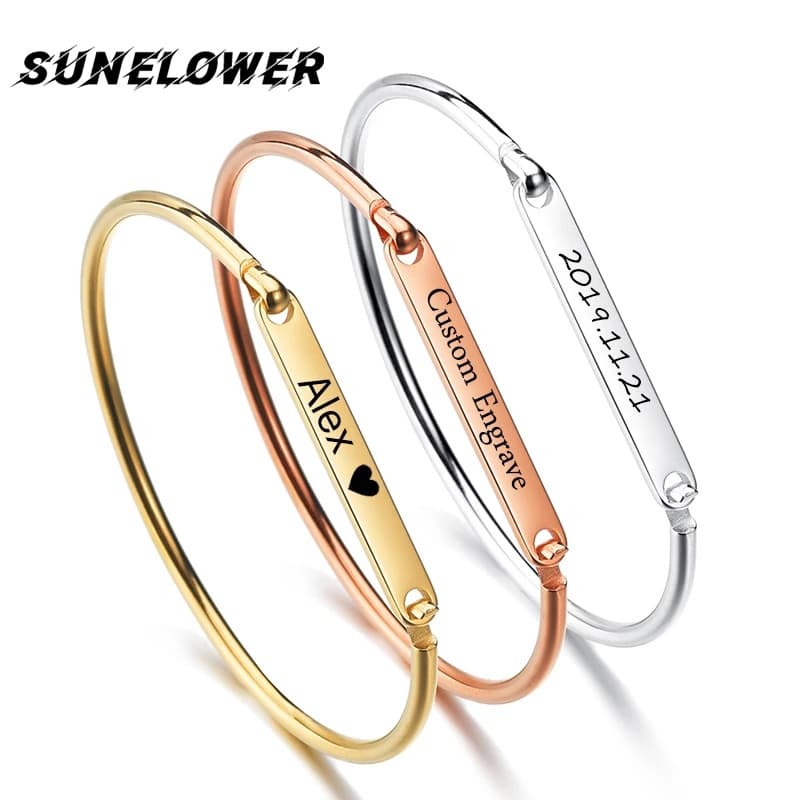Pulseira Feita À Mão Com Nome Gravado Em Aço Inoxidável