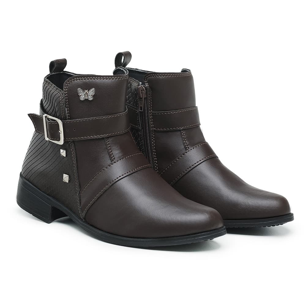 Bota Coturno Feminino Cano Curto  Montaria Cano Baixo com Ziper 11400