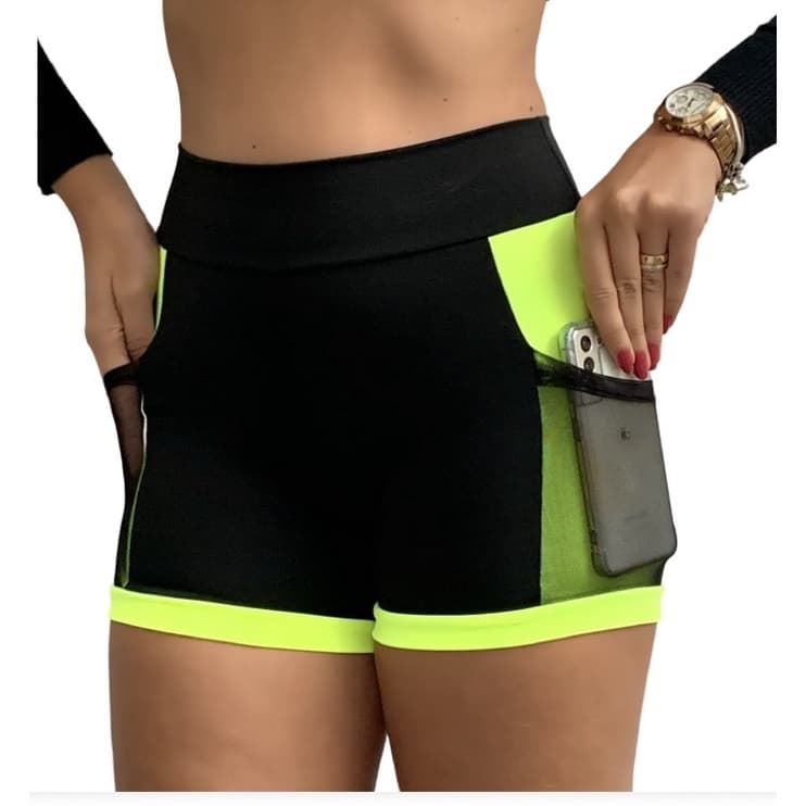 Short Fitness Feminino Com Bolso Em Tule Academia Treino Crossfit