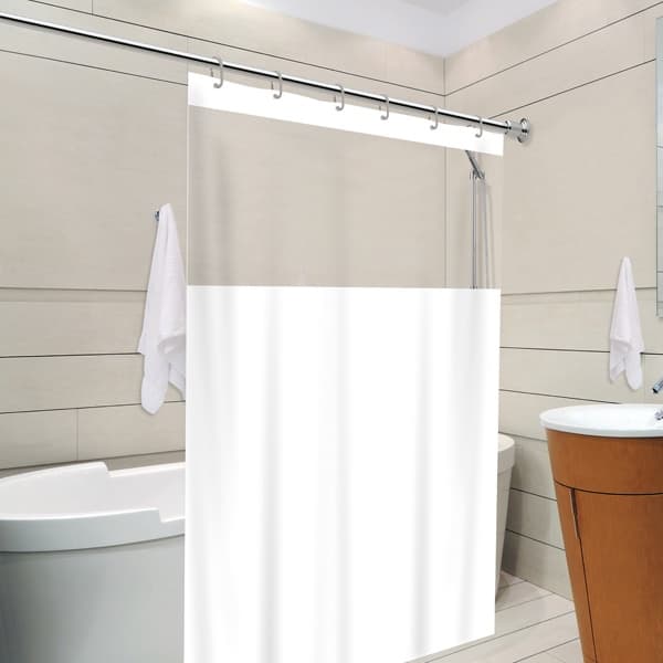 Cortina Para Box de  Banheiro Branca Visor Transparente  c/ gancho