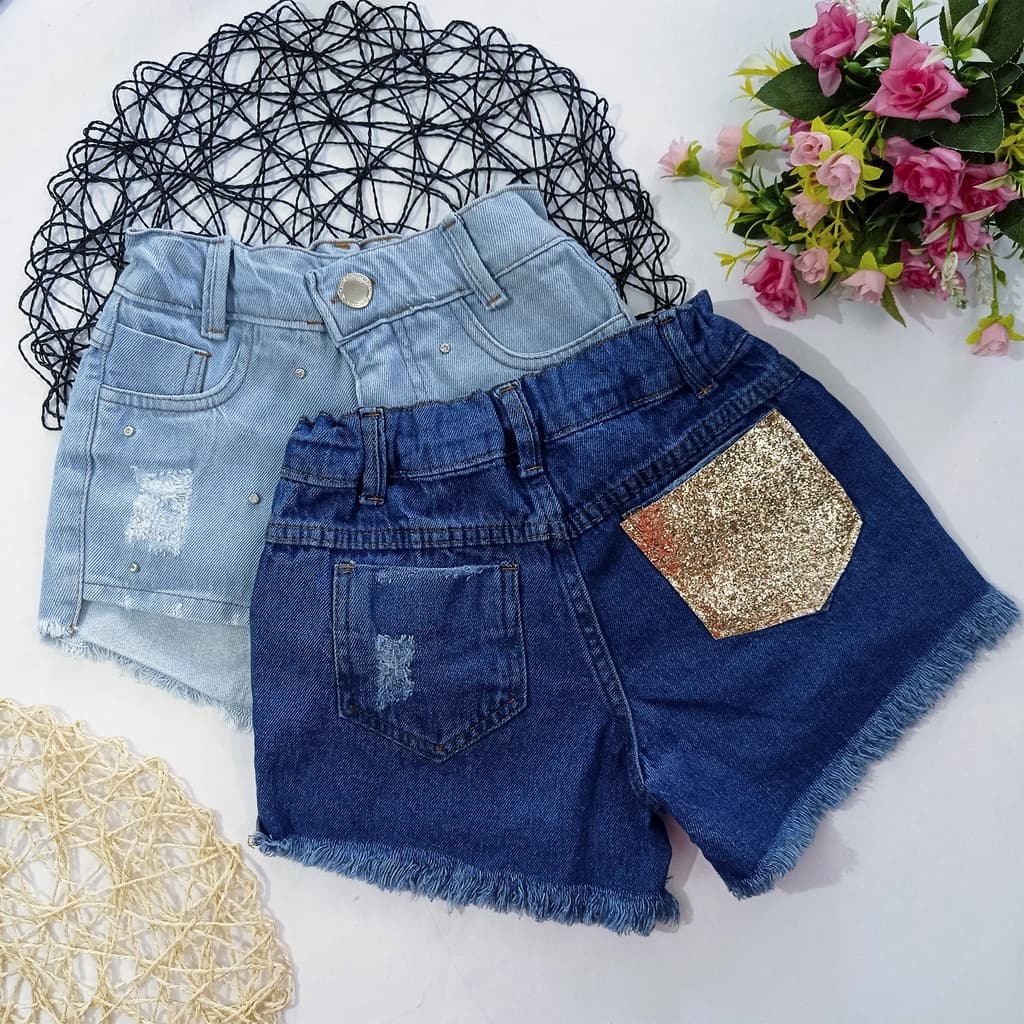 Short Jeans Hot Pants Feminino Infantil e Juvenil 2 a 16 Anos Blogueirinha