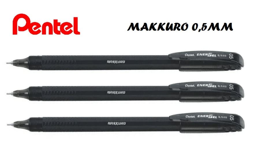 Caneta Gel Pentel Energel Makkuro 0.5 Preto Kit c/3 unidades