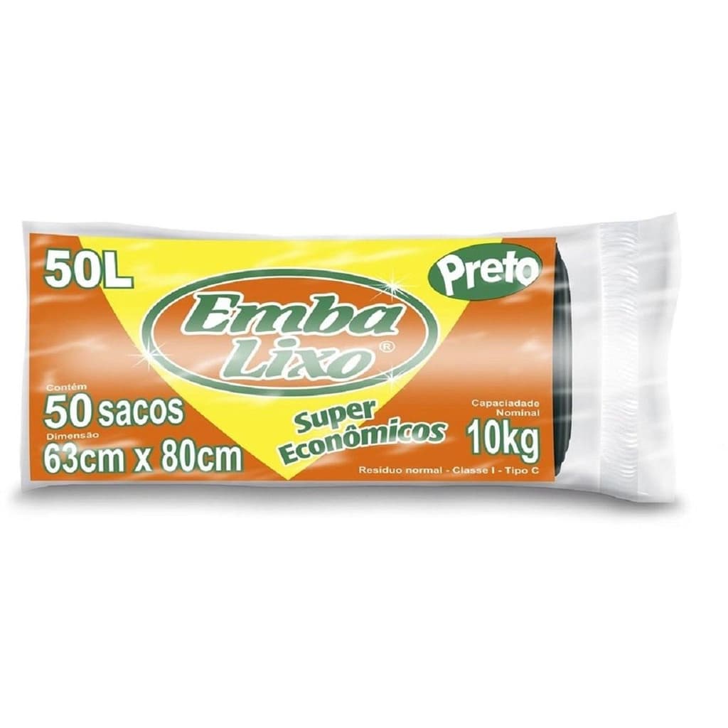 Embalixo Saco para Lixo Preto 50L 10kg 50Uni. 63cm x 80cm