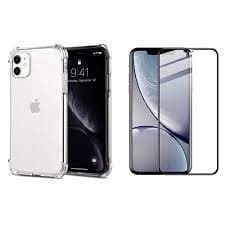 Kit Capa Transparente Com Bordas E Película De Vidro Full Cover 3D 5D 9D 11D Iphone 11 6.1