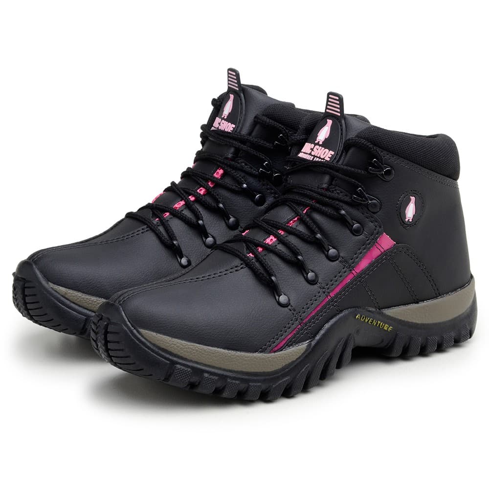 Bota Coturno Feminino Adventure Preto e Pink