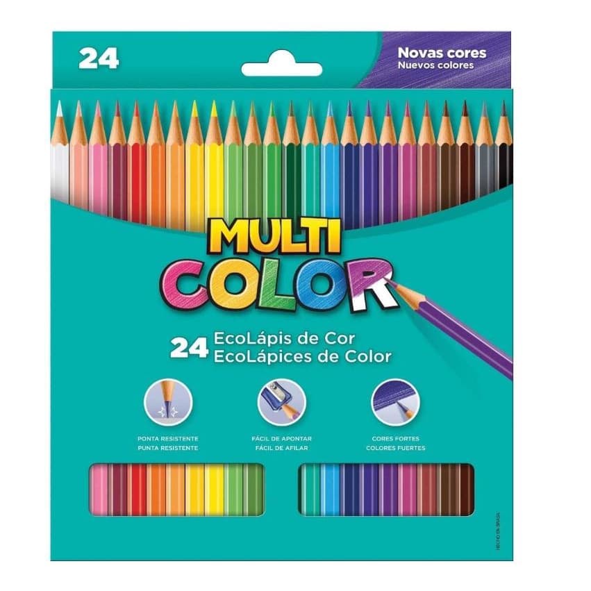 Lapis de Cor Multicolor EcoLápis de Cor Sextavado, 24 Cores