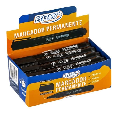 Pincel Atômico Permanente Preto Ponta Chanfrada Brw 12 Und.