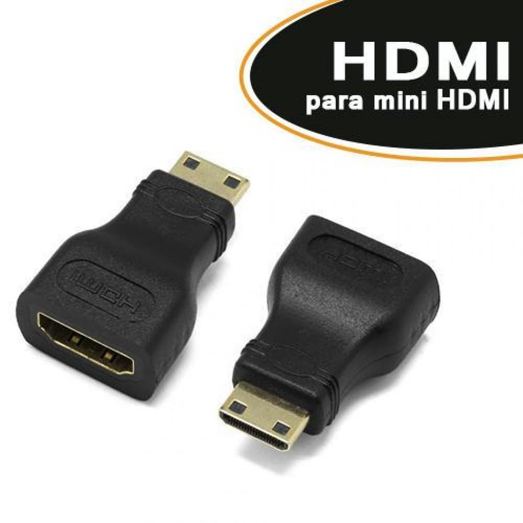 Adaptador HDMI Padrão (Fêmea) x Mini HDMI Macho. Conector: HDMI Fêmea 19 Pinos x Mini HDMI Macho 19 pinos.