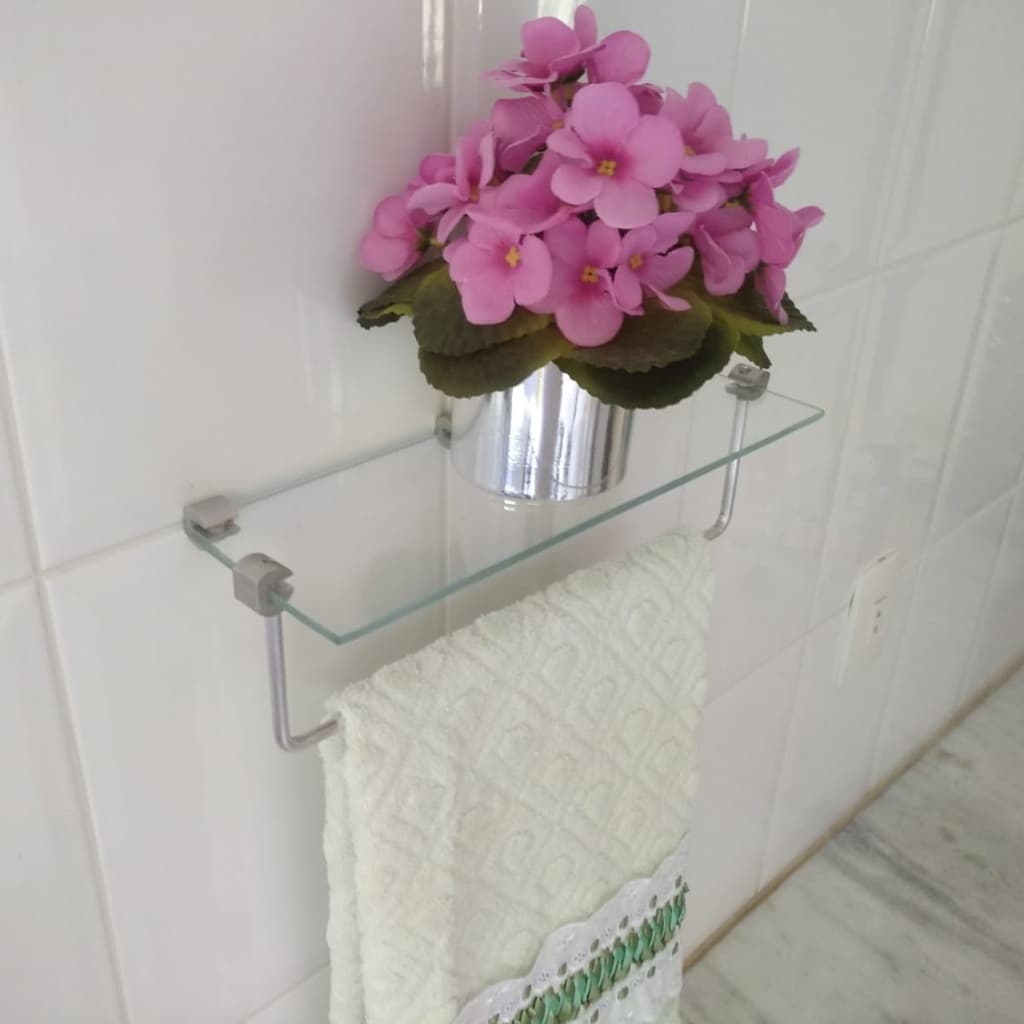 Porta Toalha Rosto com prateleira de Vidro  para objeto e Decoração
