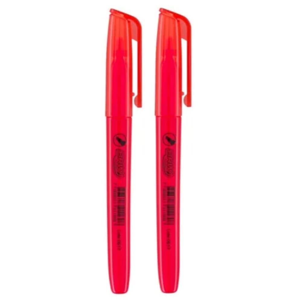 Marca Texto Vermelho Cores Fluorescentes Escolar 2 Unidades