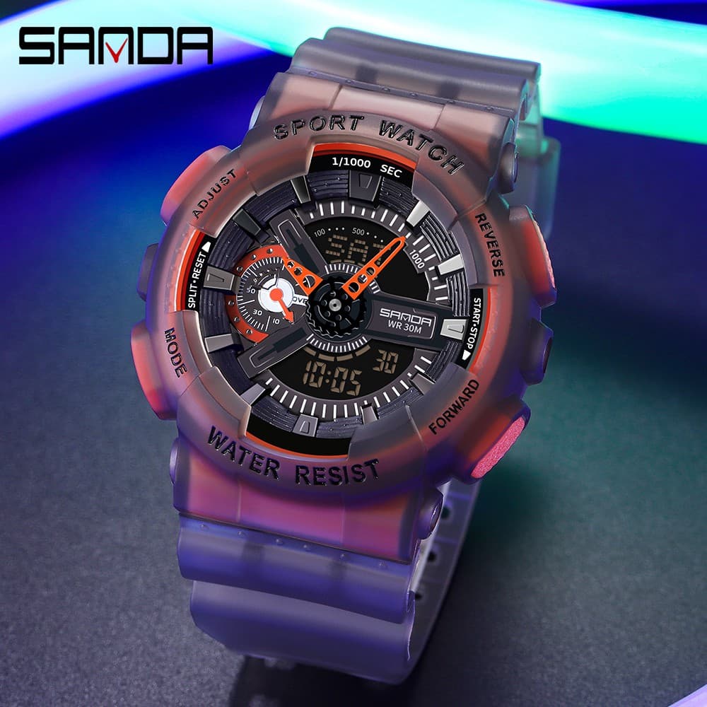 SANDA Moda Masculina Esporte Lazer Relógio Data À Prova D 'Água Dual Display Eletrônico Digital Multi-função Relógio Masculino