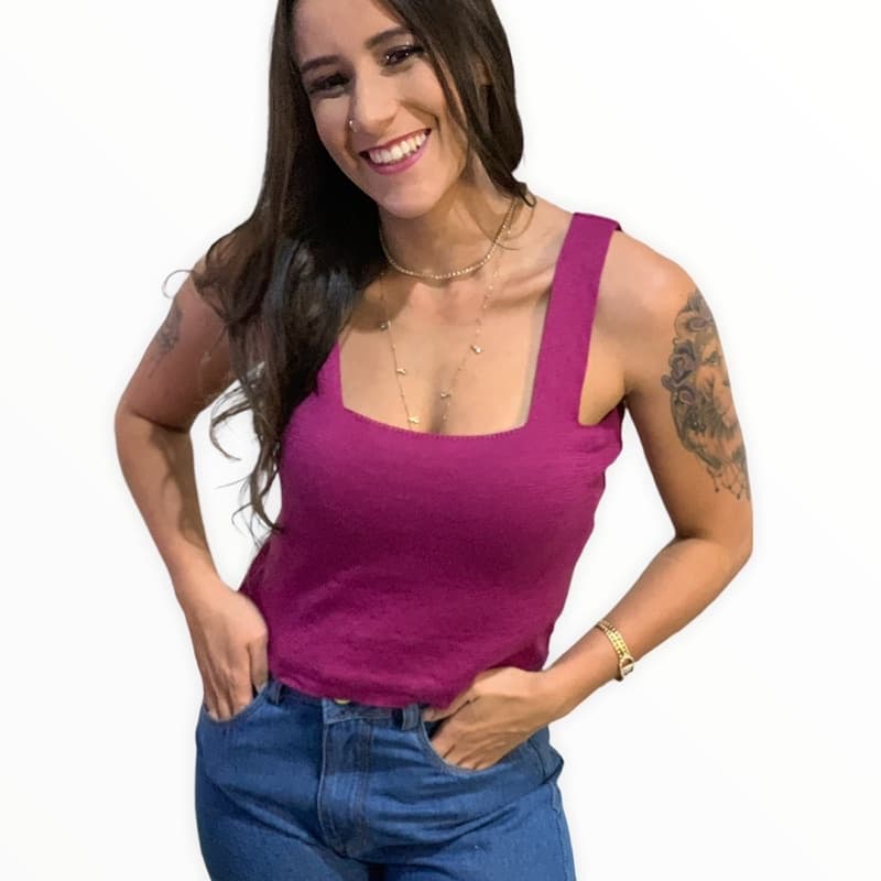 cropped feminino alça decote reto trico R 096