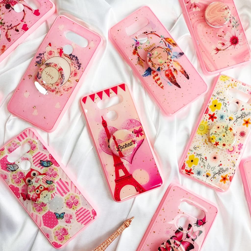 Capinha Para LG K50s / Capa Case Feminina Rosa Com Suporte Coração Flores  (CF41)